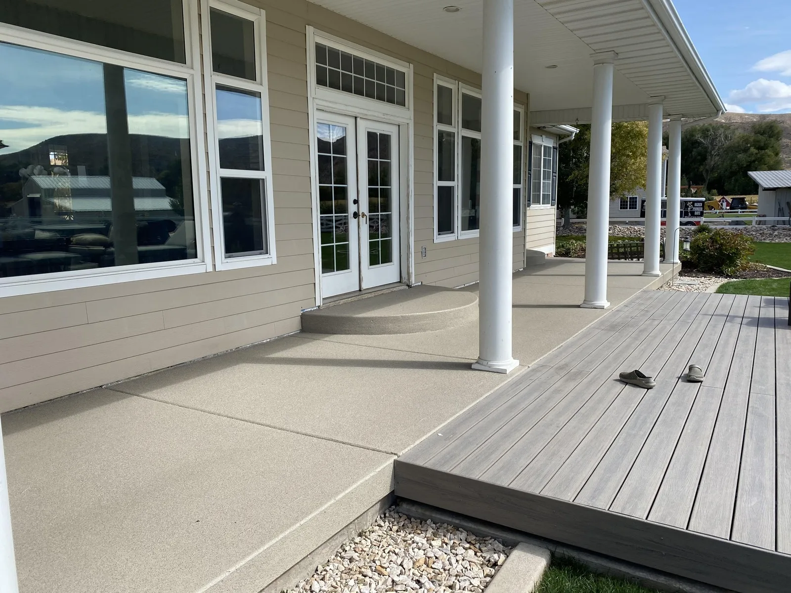 Covered porch concrete coated in a solid color